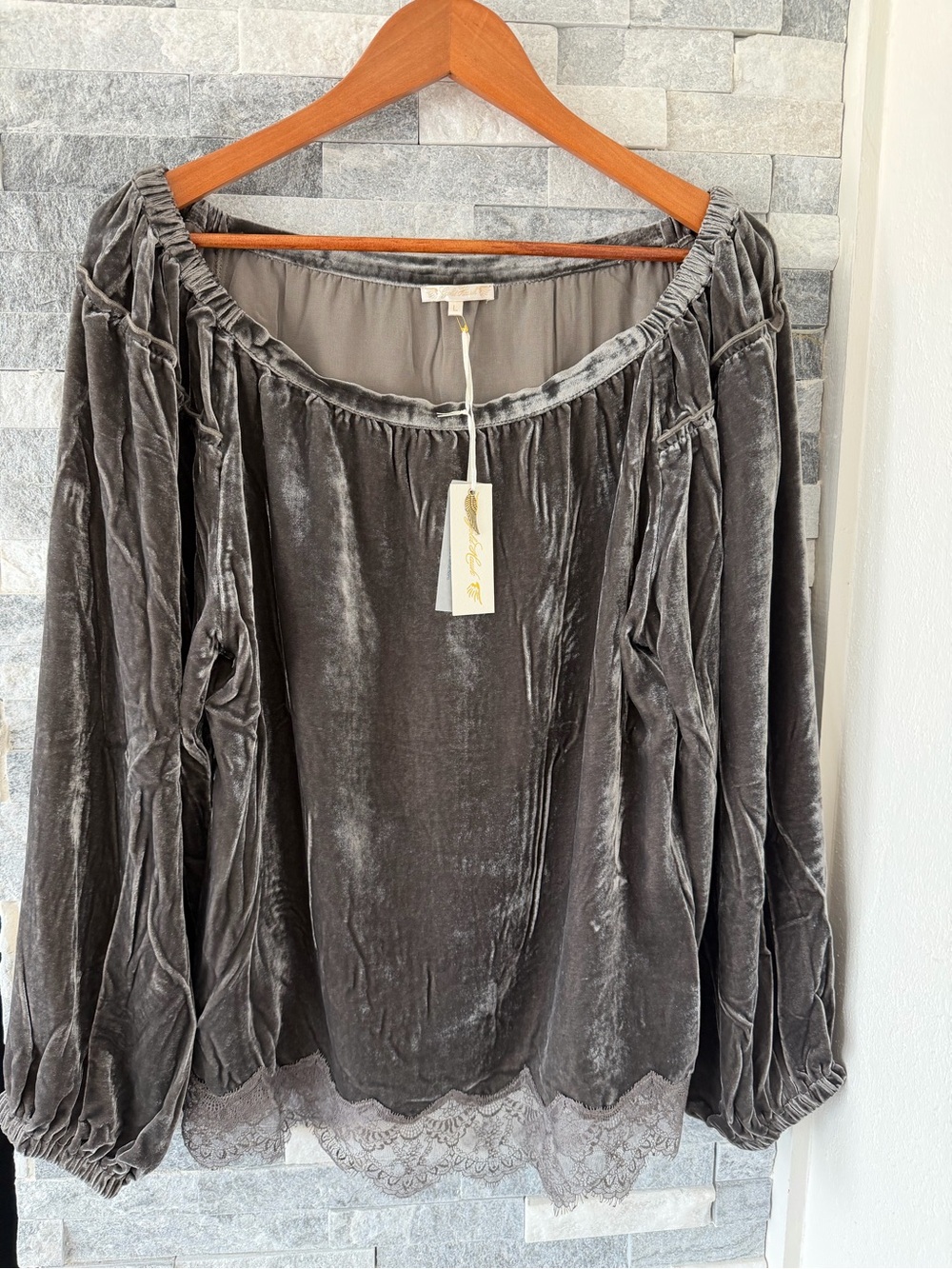 GOLD HAWK Velvet Silk Blouse Draped Relaxed Fit Luxe Neutral Evening-large